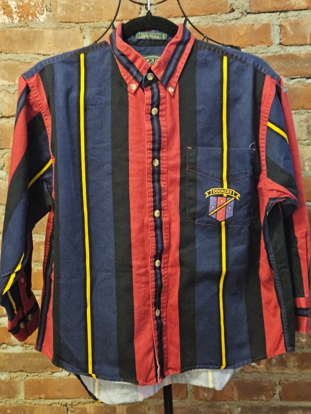 Dockers Striped Button-Down Shirt in Navy, Red & Yellow